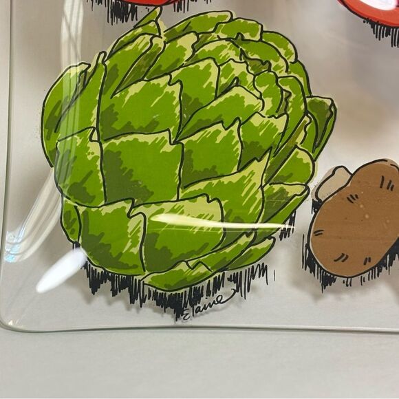 ELAINE Signed Mid Century Modern Colorful Vegetable Design Square Platter - Picture 4 of 6